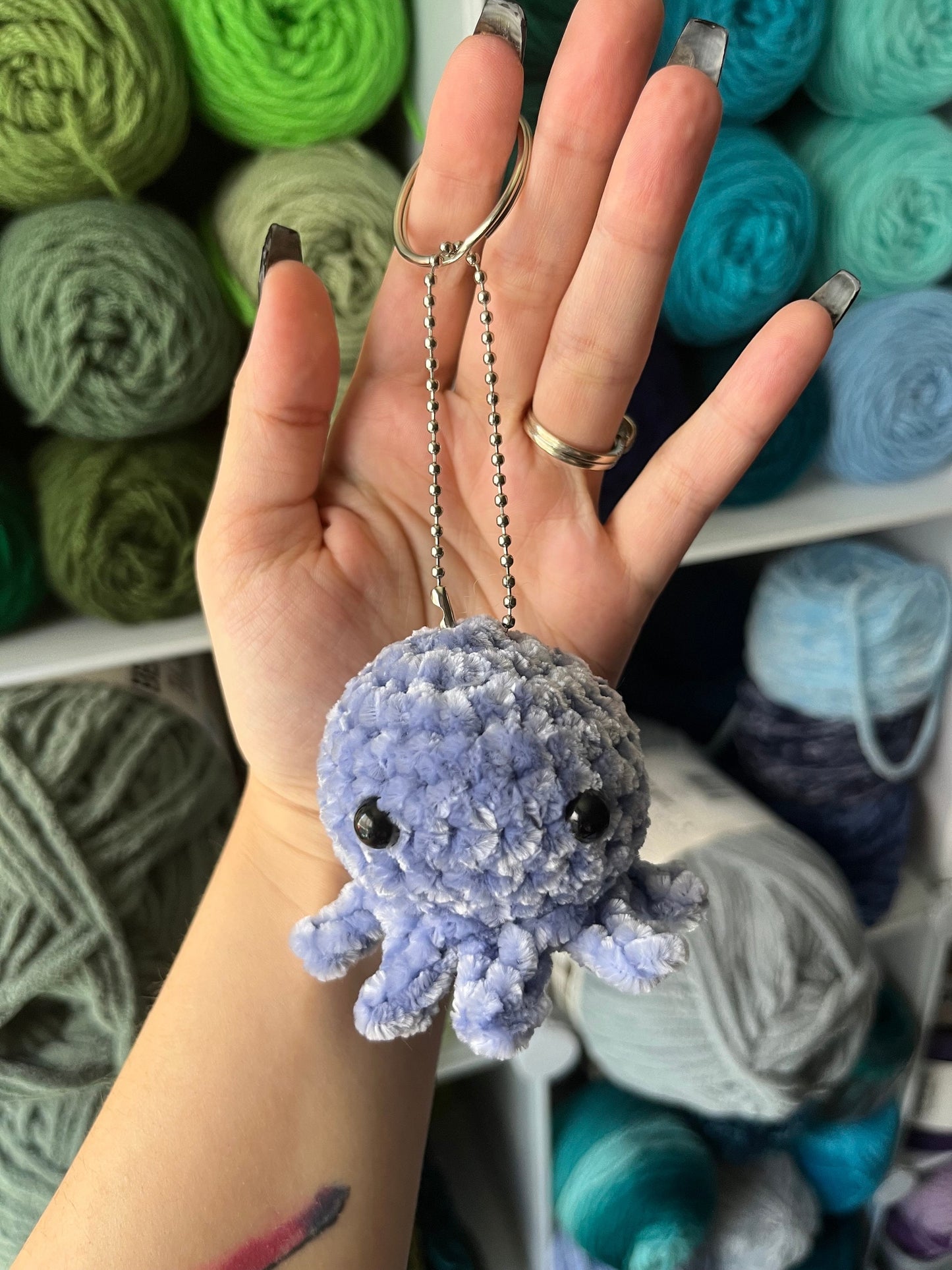 2” Crochet Light Blue Octopus Stuffed Animal Keychain, Baby Octopus Plushie, Handmade Octopus Plush, Octopus Lovers Gift