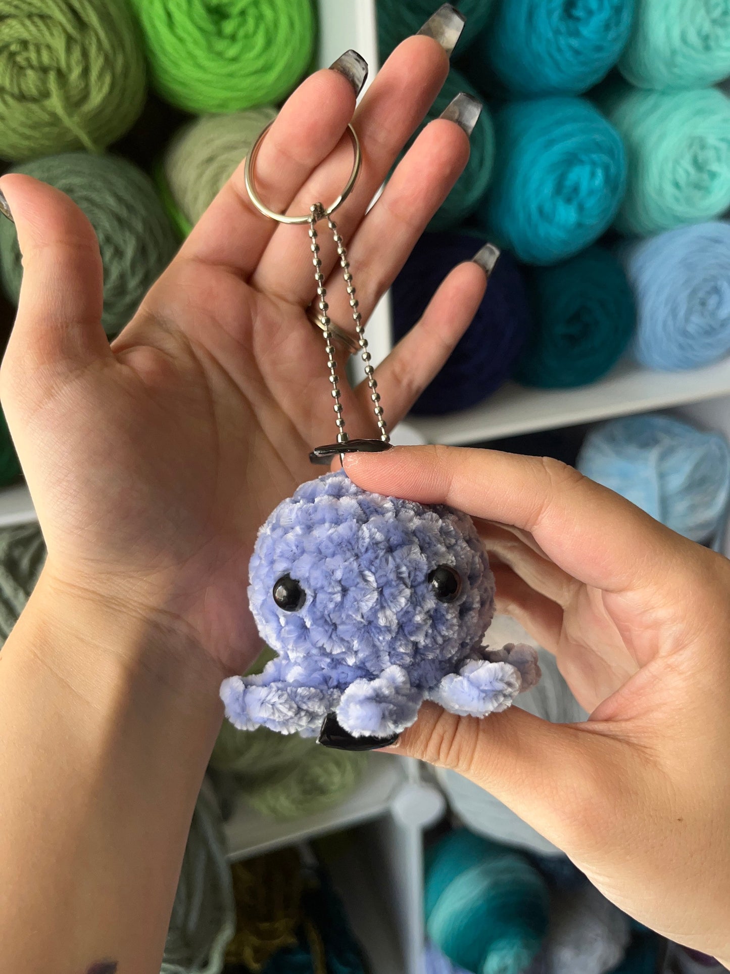 2” Crochet Light Blue Octopus Stuffed Animal Keychain, Baby Octopus Plushie, Handmade Octopus Plush, Octopus Lovers Gift