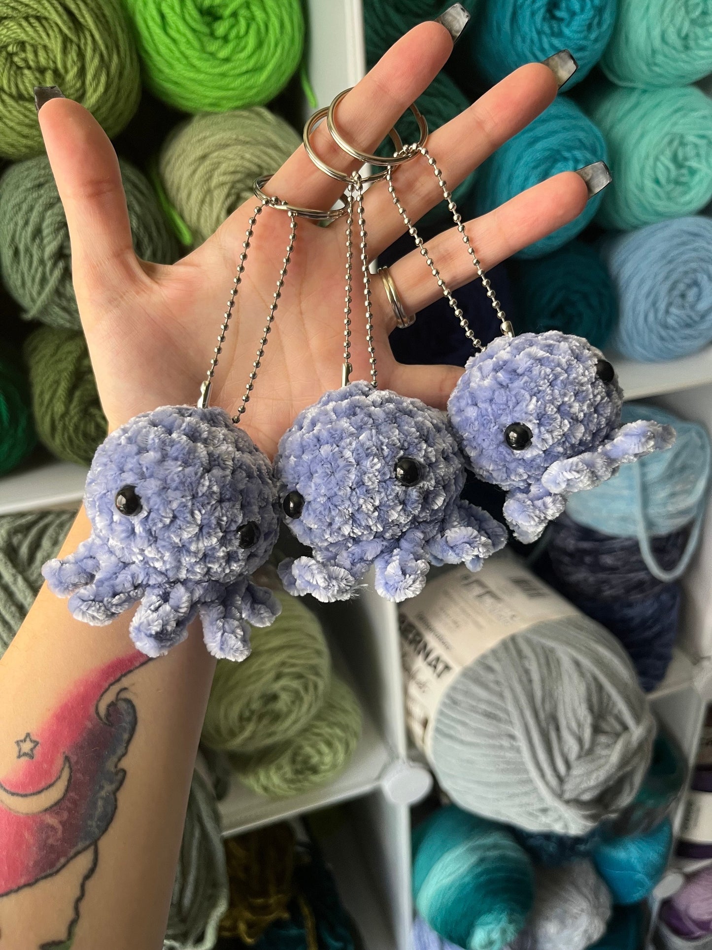 2” Crochet Light Blue Octopus Stuffed Animal Keychain, Baby Octopus Plushie, Handmade Octopus Plush, Octopus Lovers Gift