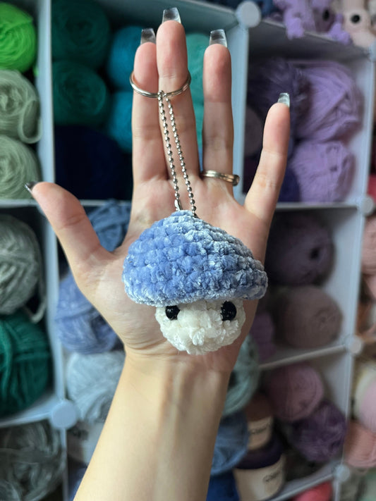 2” Crochet Blue Mushroom Pop Keychain, Mushroom Fidget Toy Keychain, Blue Mushroom Anxiety Toy, Cute Keychain for Keys, Mushroom Lover Gift