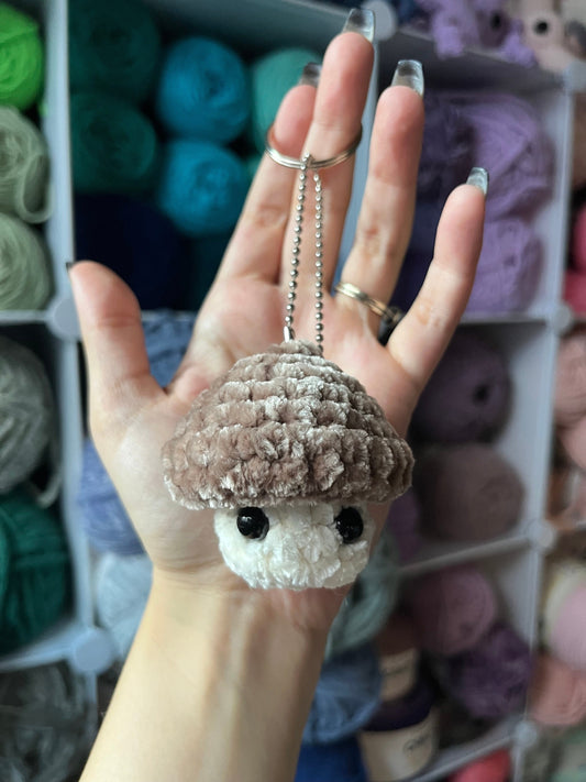 2” Crochet Brown Mushroom Pop Keychain, Mushroom Fidget Toy Keychain, Mushroom Anxiety Toy, Cute Keychain for Keys, Mushroom Lover Gift