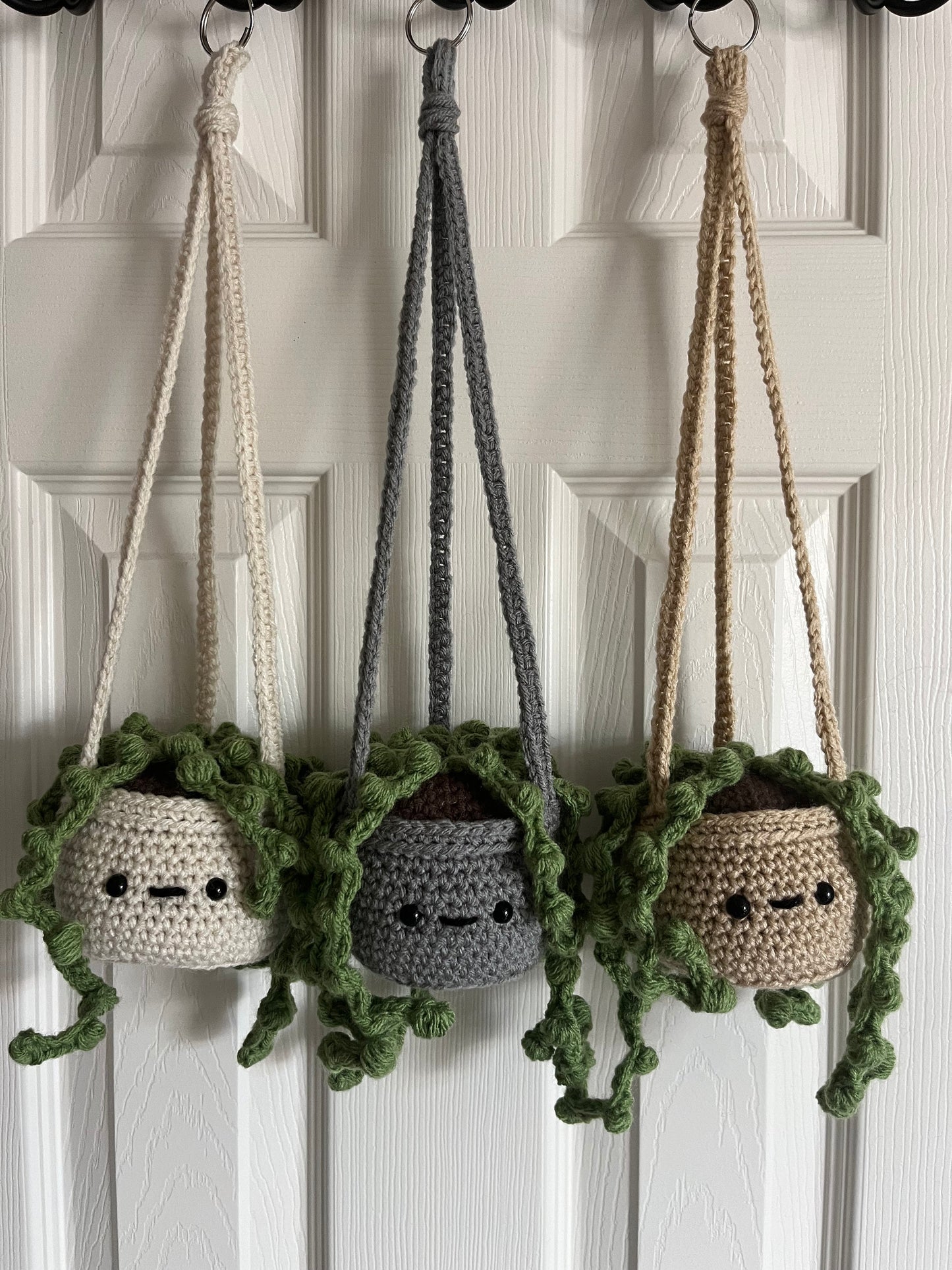 16” Tall Crochet String of Pearls Hanging Plant, Crochet Succulent Plant in Ecru Pot, Faux Hanging Plant in Pot, Plant Lover Gift