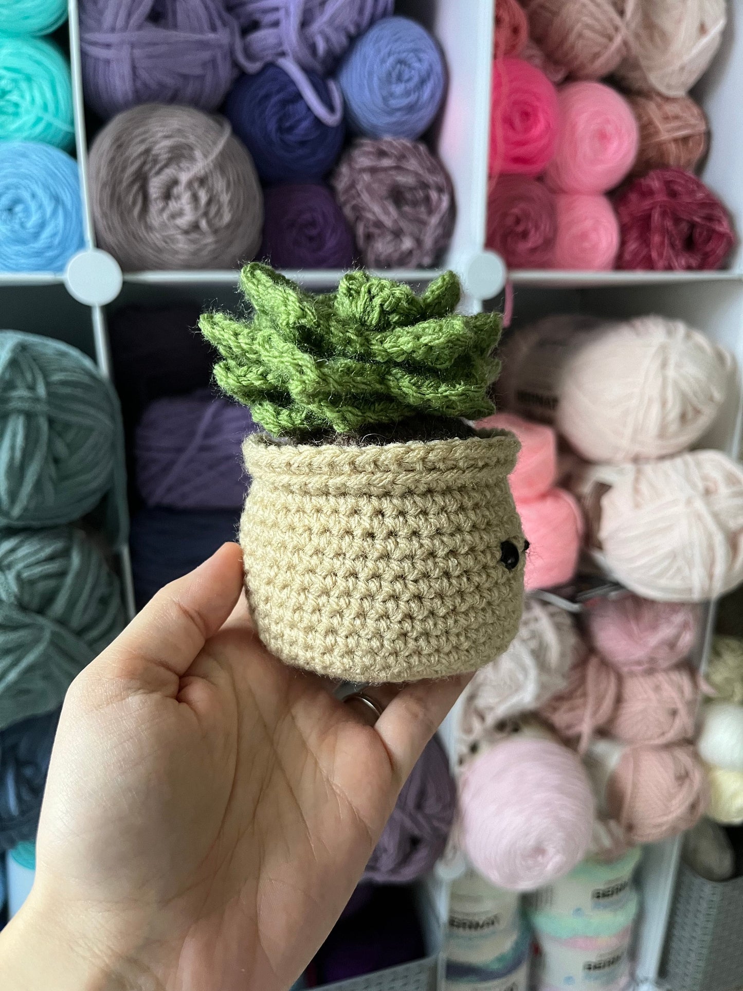 4.5” Crochet Succulent Plant in Tan Pot, Tan Potted Succulent Plant Plushie, Succulent Desktop Plant, Plant Lover Gift